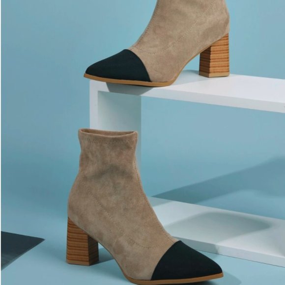 Point Toe Chunky Heeled Ankle Sock Boots - Picture 2 of 5
